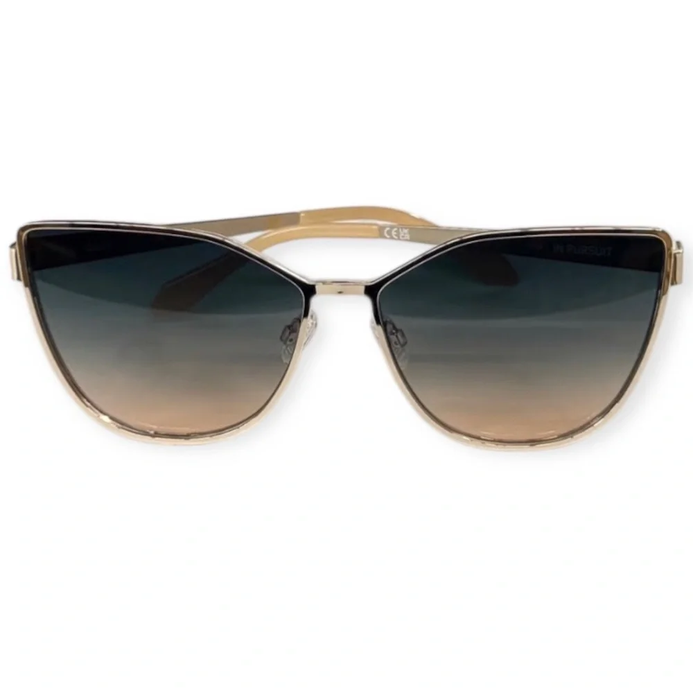 QUAY In Pursuit Sunglasses Gold Frame Palm Green Taupe Lens Oversized CatEye NWT